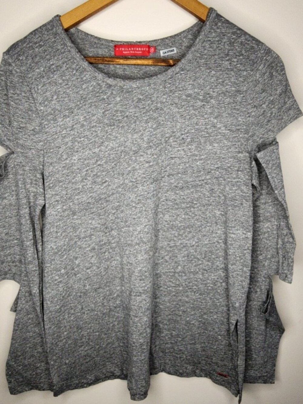 Philanthropy Cold Shoulder Long Sleeve Top — Heather Grey, Size M